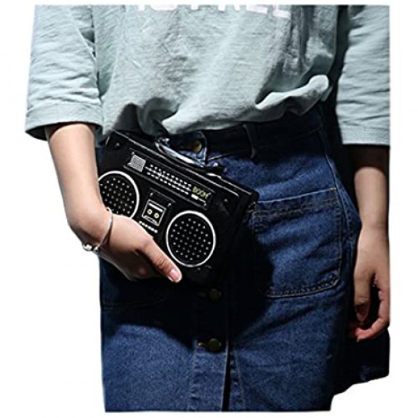 LA CHA Womens Girls Classic Vintage Style Radio Design Top Handle Bags Shoulder Crossbody Purses (Black)