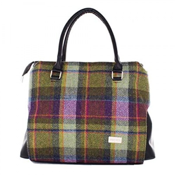 Ladies luxury Plaid Handbag - Green and Purple
