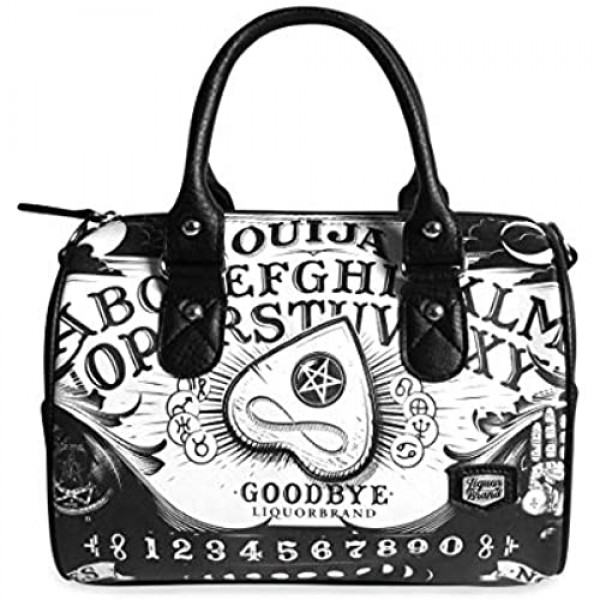 Liquorbrand Liquor Brand Ouija Board II Occult Horror Goth Round Purse Handbag Black Medium