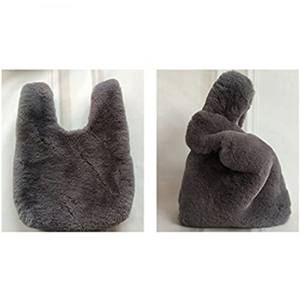 Marchome Faux Rabbit Fur Pull Through Strap Wrist Handbag Purse for Women