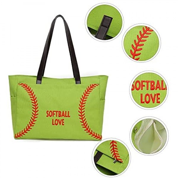 Oversize Baseball Shoulder Handbag Embroidery Softball Prints Utility Tote HandBag Canvas Sport Travel Beach for Women Gifts