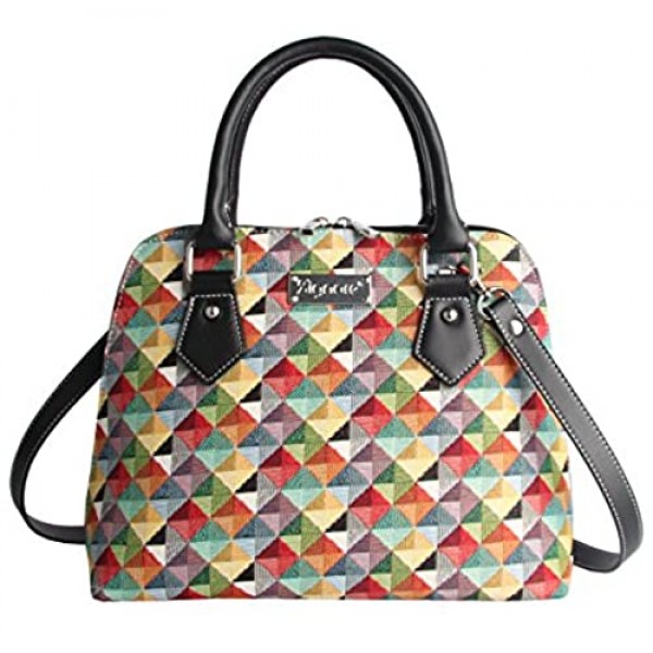 Signare Tapestry Handbag Satchel Bag Shoulder bag and Crossbody Bag and Purse for women with Colourful Geometric Design (CONV-MTRI)