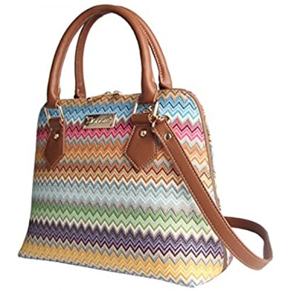 Signare Tapestry Handbag Satchel Bag Shoulder bag and Crossbody Bag and Purse for women with Rainbow Zig-Zag Aztec Design (CONV-AZT)