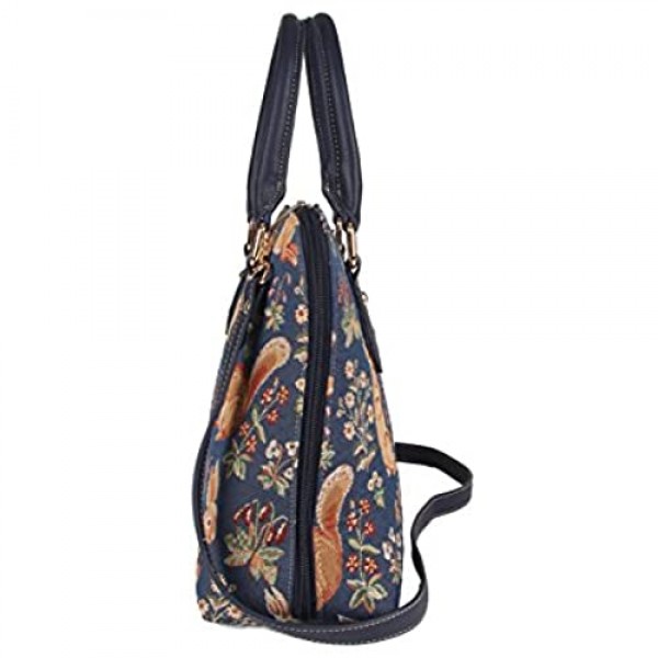 Signare Tapestry Handbag Satchel Bag Shoulder bag and Crossbody Bag and Purse for women with Millie Fleur Rabbit and Squirrel Blue (CONV-FORE)