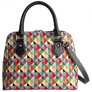 Signare Tapestry Handbag Satchel Bag Shoulder bag and Crossbody Bag and Purse for women with Colourful Geometric Design (CONV-MTRI)