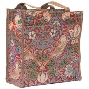 Signare Tapestry Shoulder Bag Shopping Bag for Women with William Morris Strawberry Thief Red (SHOP-STRD)