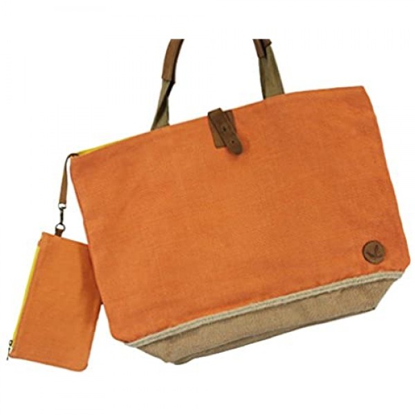Stylish Ladies High-Density Jute-Cotton Two-Tone Tote Bag with Leather Handle and Coin Pouch