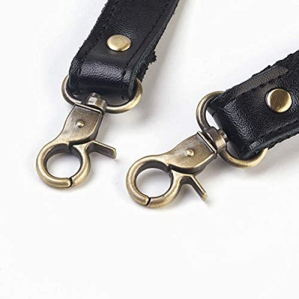 SUPERDANT 2PCS 22.8 inches Genuine Leather Purse Handles Bag Replacement Straps with Alloy Clasps Black