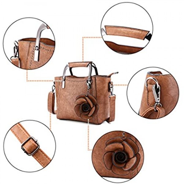 Top-Handle Bags JOSEKO Women PU Leather Retro Rose Handbag Mini Crossbody Bag Brown 7.48''(L) x 3.94''(W) x 7.09''(H)