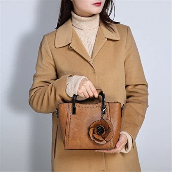 Top-Handle Bags JOSEKO Women PU Leather Retro Rose Handbag Mini Crossbody Bag Brown 7.48''(L) x 3.94''(W) x 7.09''(H)