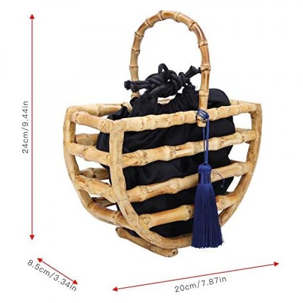 VGEBY1 Half-Round Bamboo Beach Bag Handbag with Detachable Cloth Bag for Summer Seaside Beach