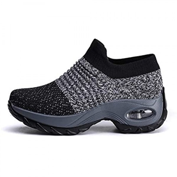 CC-Los Women's Walking Shoes Sock Sneakers Breathable Mesh Slip On Air Cushion Heel Platform Loafers Nurse Ultra Light Weight for Standing All Day