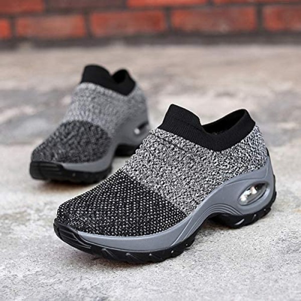 CC-Los Women's Walking Shoes Sock Sneakers Breathable Mesh Slip On Air Cushion Heel Platform Loafers Nurse Ultra Light Weight for Standing All Day