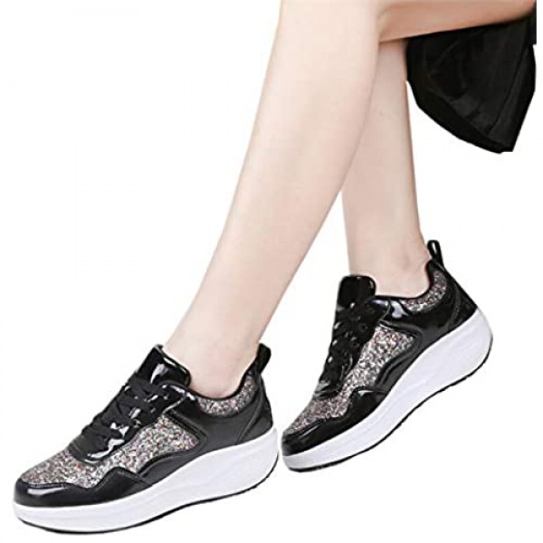DADAWEN Women's Walking Shoes Sequin Lightweight Non Slip Tennis Sneakers Lady Girls Comfort Wedge Platform Athletic Running Shoes