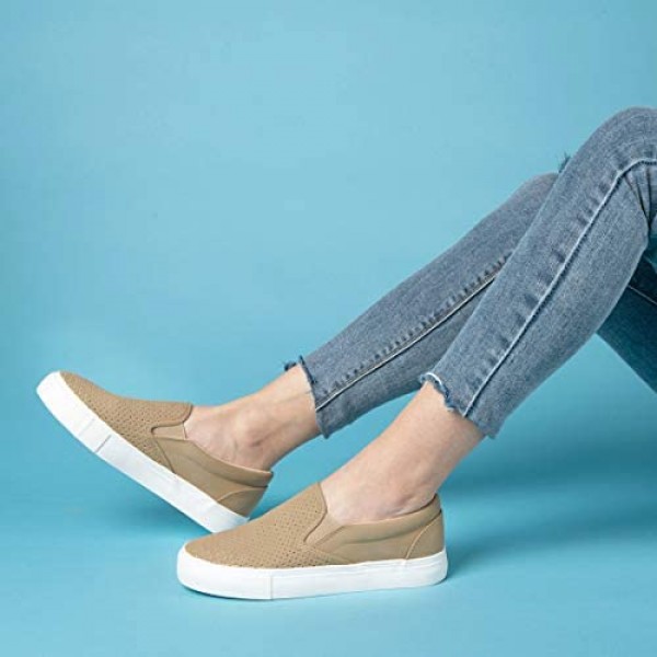JENN ARDOR Women’s Fashion Sneakers Perforated Slip on Flats Comfortable Walking Casual Shoes