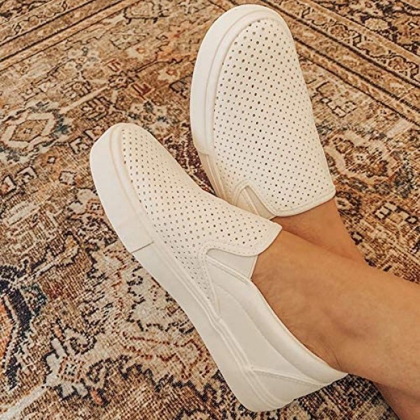 jenn-ardor Women’s Slip On Sneakers Perforated/Quilted Casual Shoes Fashion Comfortable Walking Flats