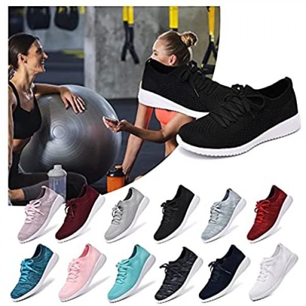 JIUMUJIPU Women's Walking Sneaker Slip-on Running Shoes - Black White Gray Lightweight Mesh-Comfortable Tennis Shoe