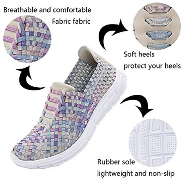 JWJ Women's Walking Shoes Athletic Slip on Comfort Breathable Memory Foam Lightweight Casual Woven Sneakers Flats