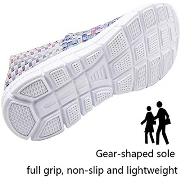 JWJ Women's Walking Shoes Athletic Slip on Comfort Breathable Memory Foam Lightweight Casual Woven Sneakers Flats