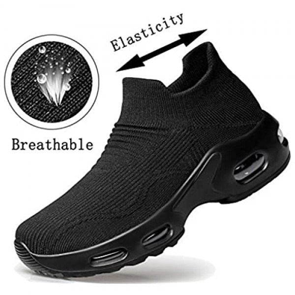 PDBQ Women's Walking Shoes Sock Sneakers Mesh Slip On Air Cushion Nurse Shoes Platform Loafers Breathable Lightweight Comfortable Socks Shoes
