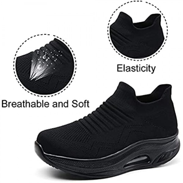 VOCNTVY Women's Walking Shoes Air Cushion Slip Resistant Work Shoes Arch Support Breathe Tennis Sneakers