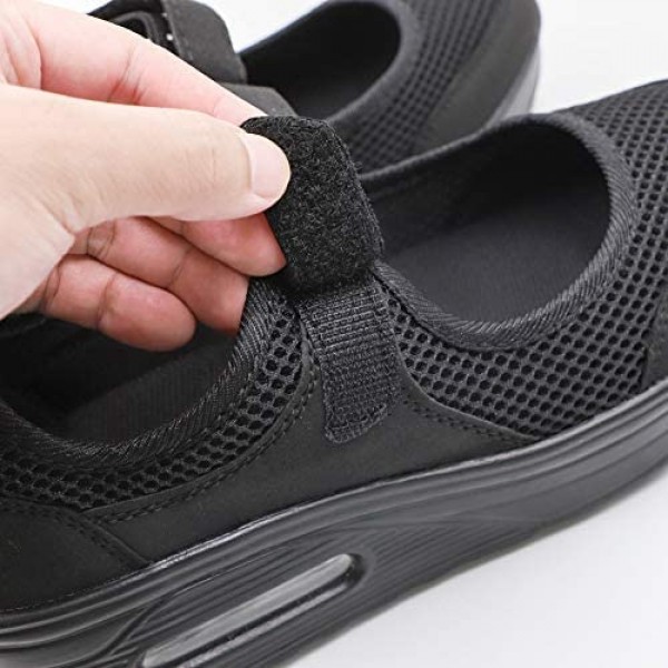 Women's Air Cushion Diabetic Walking Shoes Adjustable Strap Mesh Mary Jane Shoes Loafers Sneakers Suitable for Elderly Womens Edema Plantar Fasciitis Swollen Feet