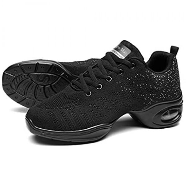 Women's Jazz Shoes Lace-up Sneakers - Breathable Air Cushion Lady Split Sole Athletic Walking Dance Shoes Platform