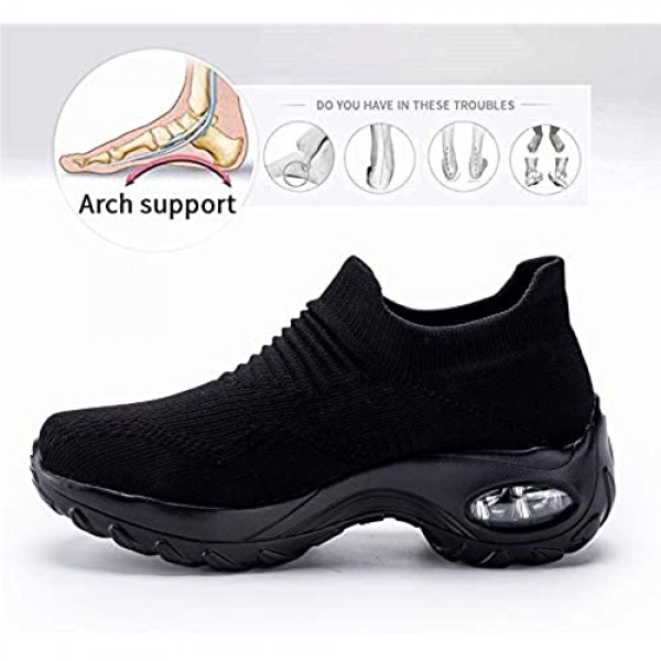 ZASEPY Women's Comfortable Walking Shoes Slip On Fashion Sock Sneakers Air Cushion Lady Girls Nurse Wedge Platform Loafers
