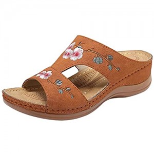 2021 Summer Vintage Casusl Flower Embroidery Women's Slippers  Wdeges Sandals