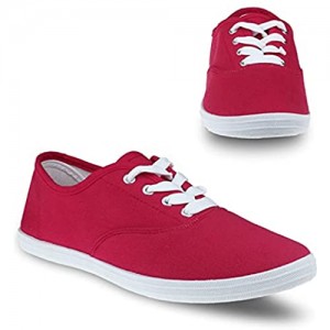 Twisted Tennis Shoes for Women | Low Rise Lace Up Sneakers Casual Classic Plimsoll Style Red