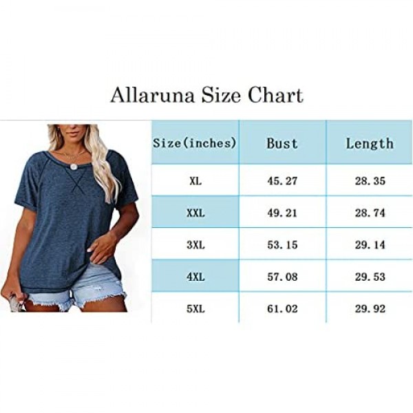 Allaruna Plus-Size Tops Women Short Sleeve T Shirts Crew Neck Tees Tunics XL-5XL