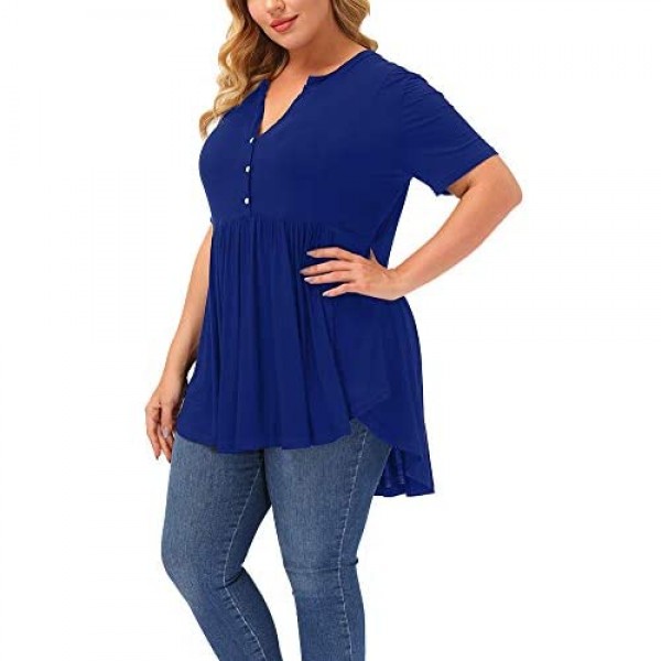 Allegrace Plus Size Tops Women Summer Short Sleeve Shirts Pleat Flowy Tunic Top