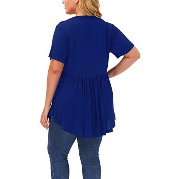 Allegrace Plus Size Tops Women Summer Short Sleeve Shirts Pleat Flowy Tunic Top