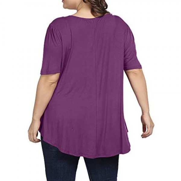 Allegrace Women Plus Size Tops Summer Casual Pleated Flowy Loose Scoop Neck Shirts