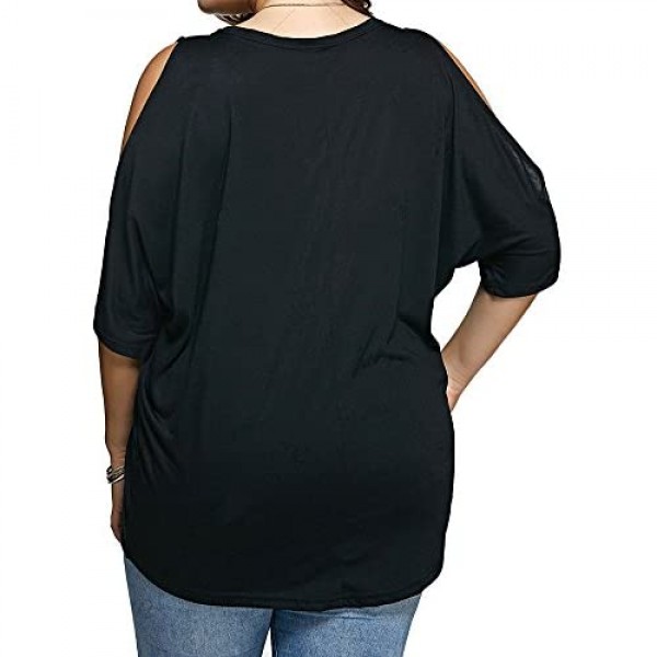 Allegrace Women Plus Size Tops V Neck Short Sleeve Batwing Top Cold Shoulder T Shirt
