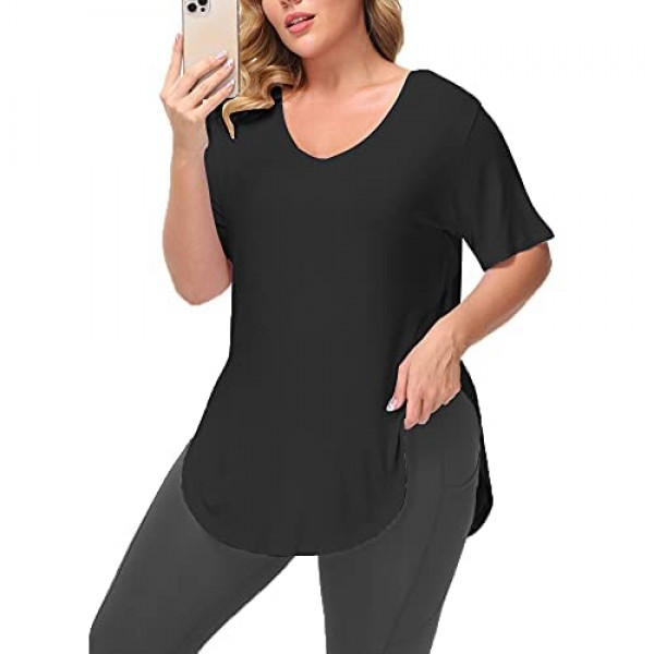 Allegrace Womens Casual Scoop Collar Plus Size T Shirts Summer Tops Tee