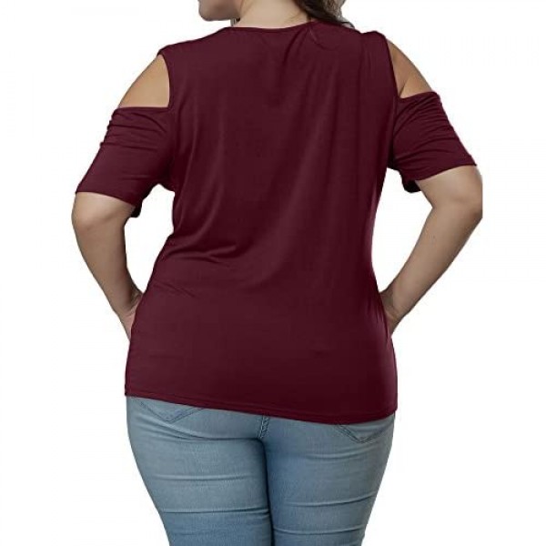 Allegrace Women's Plus Size Top Keyhole Front Short Sleeve Cold Shoulder T Shirt