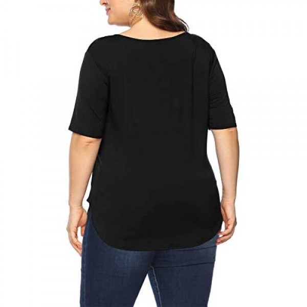 Amoretu Womens Plus Size Tunic Tops Short Sleeve V-Neck T-Shirt Casual Blouse