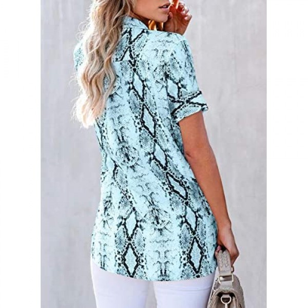 Astylish Women Button Down Snake Print 3 4 Tab Sleeve Tunic Blouse Tops Shirts