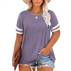 DOLNINE Plus-Size Tops for Women Short Sleeve Oversized Tunic Shirts