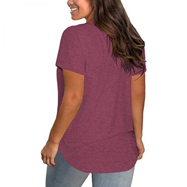 DOLNINE Plus-Size Tops for Women V Neck T Shirts Summer Tunics with Pocket