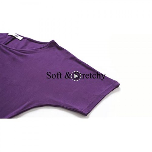 Esenchel Women's Short Sleeves Dolman Top Scoop Neck Drape Shirt