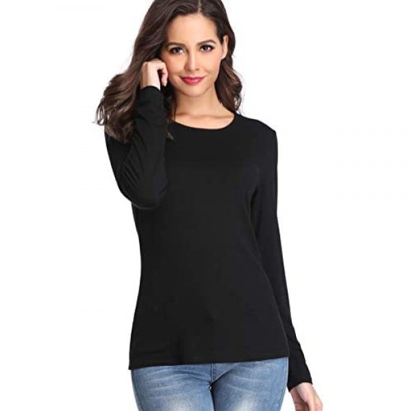 fuinloth Women's Basic Long Sleeve T Shirts Crewneck Slim Fit Spandex Tops Plain Layer Underscrub Tees