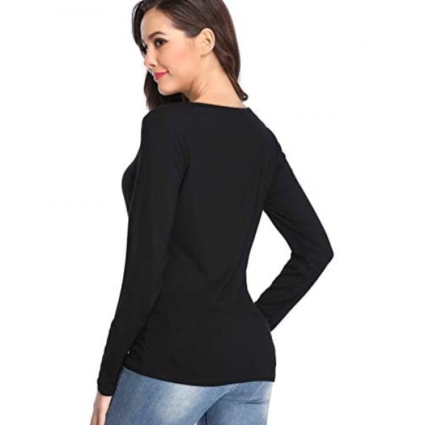 fuinloth Women's Basic Long Sleeve T Shirts Crewneck Slim Fit Spandex Tops Plain Layer Underscrub Tees