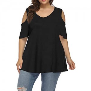 Gboomo Women Plus Size Tops Casual Cold Shoulder Short Sleeve T Shirts Summer Plus Size Tunic