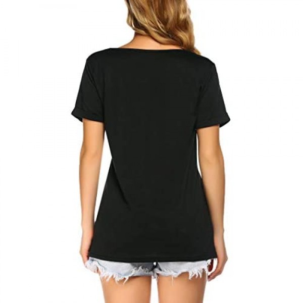 GEESENSS Womens Deep V Neck T Shirts Short Sleeve Summer Casual Loose Tee Tops