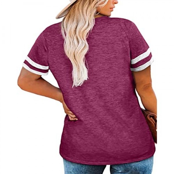 Gloria&Sarah Womens Plus Size Tops V Neck T Shirt Color Block Short Sleeve Summer Casual Tunic Tops