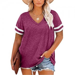 Gloria&Sarah Womens Plus Size Tops V Neck T Shirt Color Block Short Sleeve Summer Casual Tunic Tops