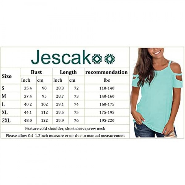 Jescakoo Cold Shoulder Tops for Women Cute Short Sleeve Crew Neck T Shirts