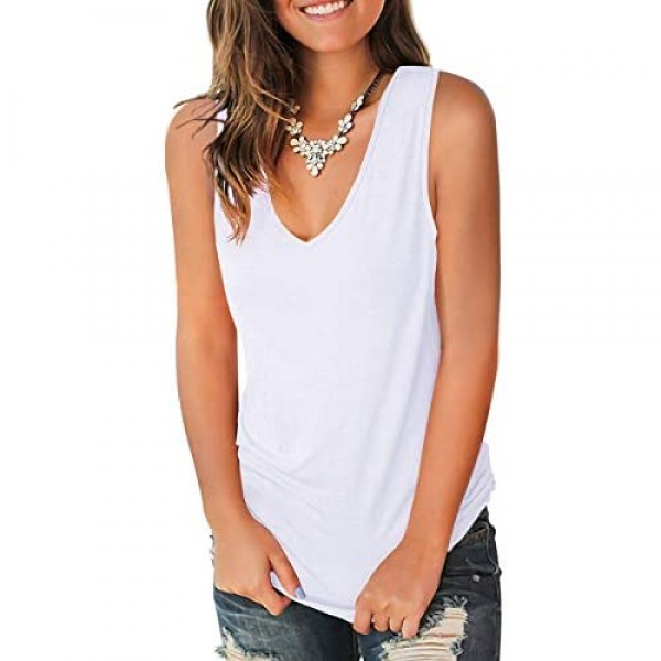 Jescakoo V Neck Tank Tops for Women Casual Sleeveless Shirts Loose Fit